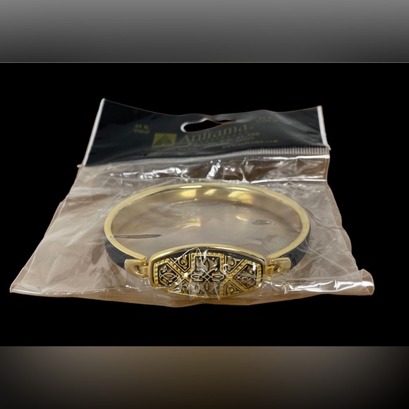 🛍️SALE🛍️ Anframa® Damascene Gold & Leather Geometric Design Skinny Bangle - Picture 6 of 10